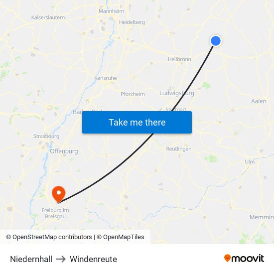 Niedernhall to Windenreute map