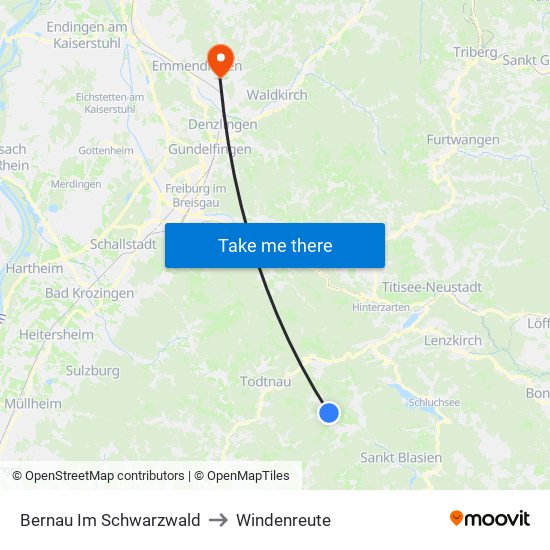 Bernau Im Schwarzwald to Windenreute map