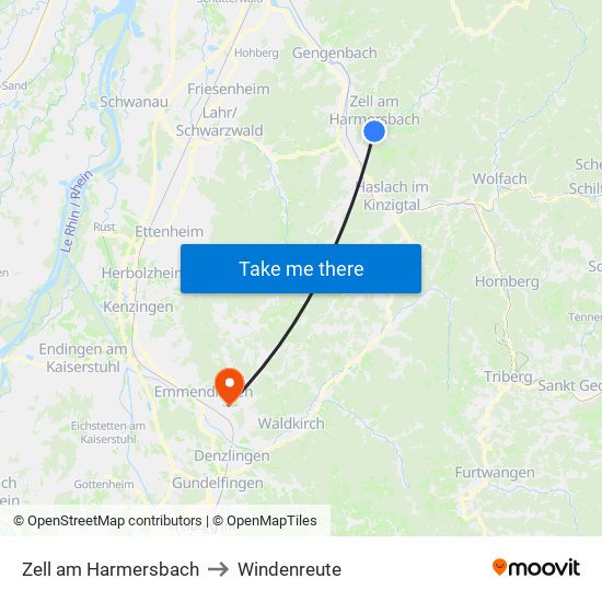 Zell am Harmersbach to Windenreute map