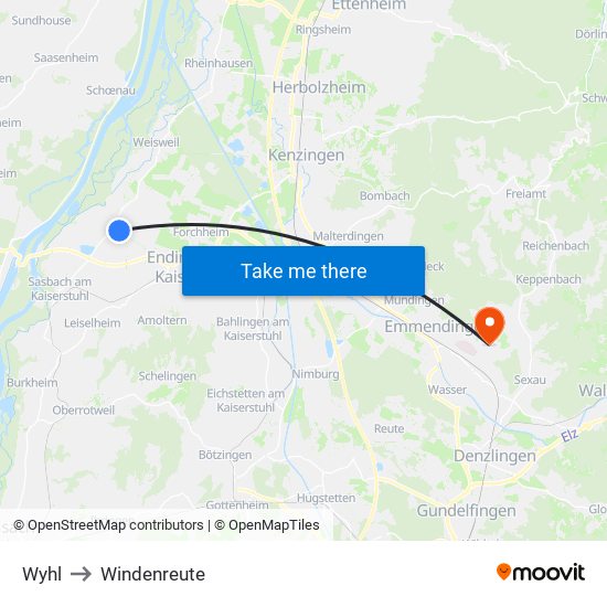 Wyhl to Windenreute map