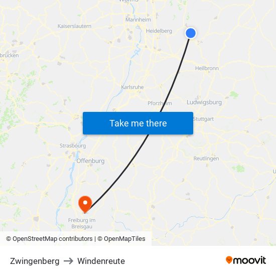Zwingenberg to Windenreute map