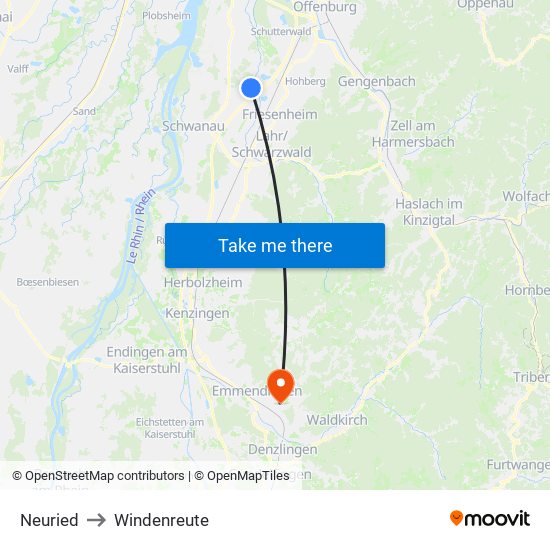 Neuried to Windenreute map