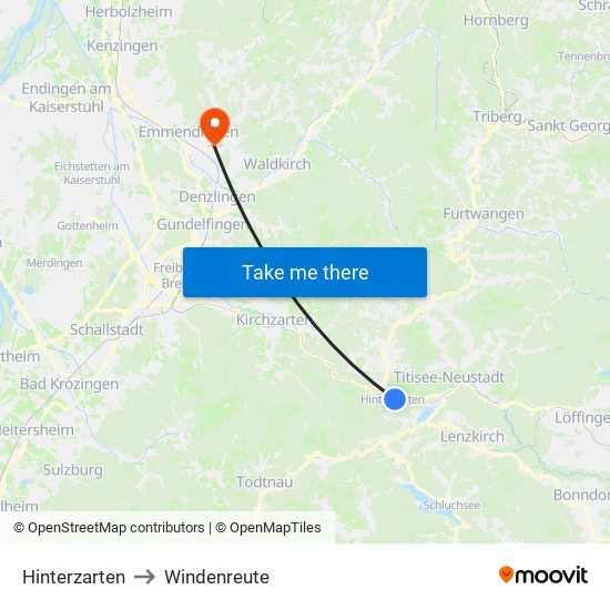 Hinterzarten to Windenreute map