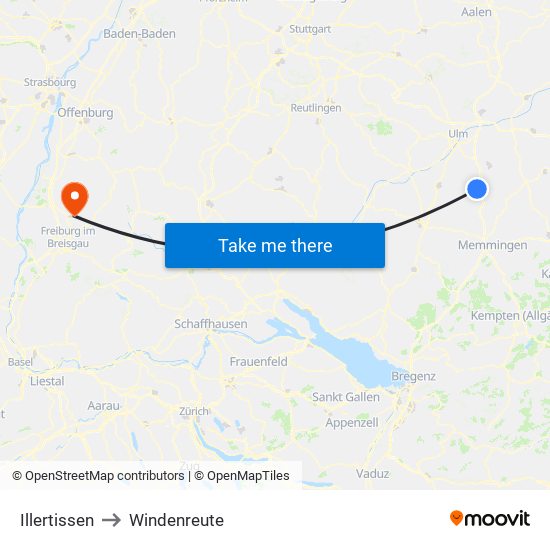 Illertissen to Windenreute map