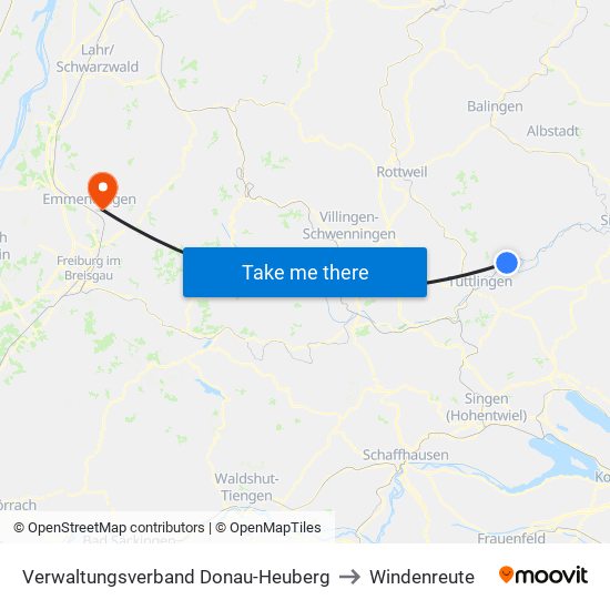 Verwaltungsverband Donau-Heuberg to Windenreute map