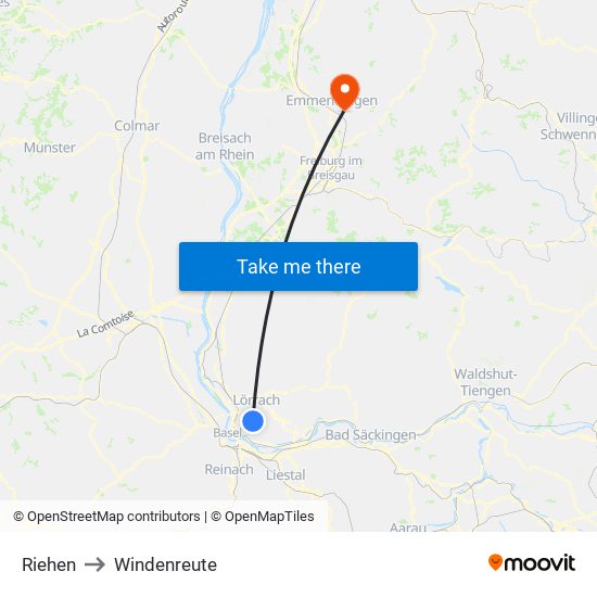 Riehen to Windenreute map