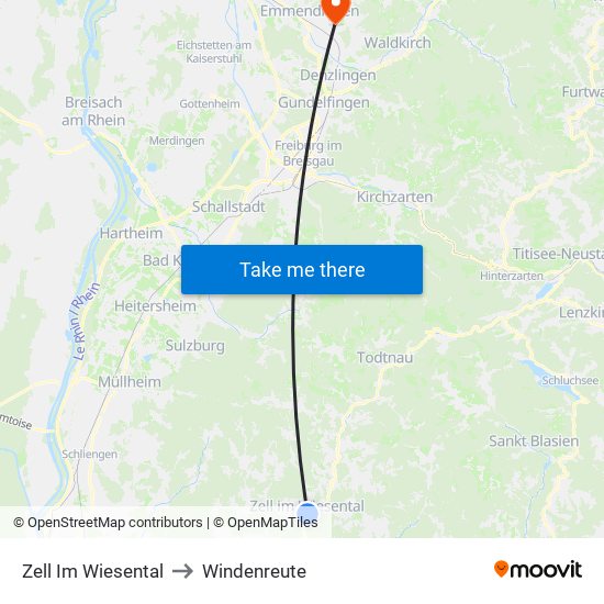Zell Im Wiesental to Windenreute map