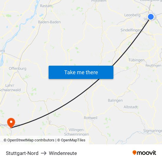 Stuttgart-Nord to Windenreute map