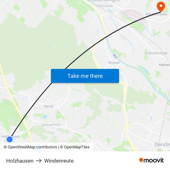 Holzhausen to Windenreute map