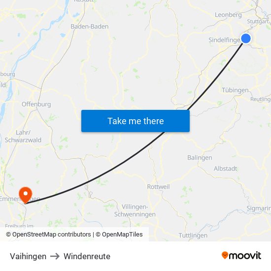 Vaihingen to Windenreute map