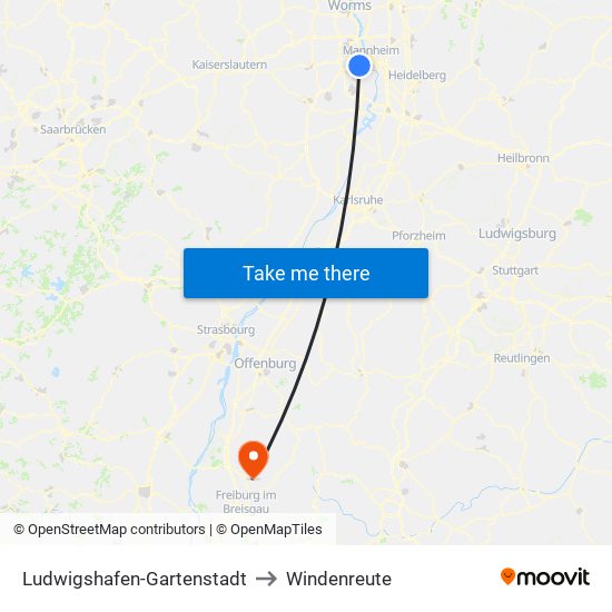 Ludwigshafen-Gartenstadt to Windenreute map