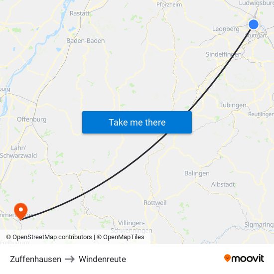 Zuffenhausen to Windenreute map