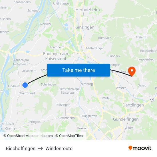 Bischoffingen to Windenreute map