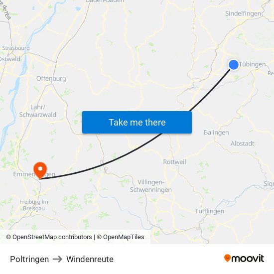 Poltringen to Windenreute map