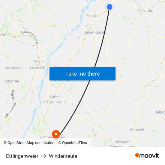 Ettlingenweier to Windenreute map