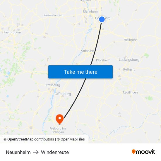 Neuenheim to Windenreute map