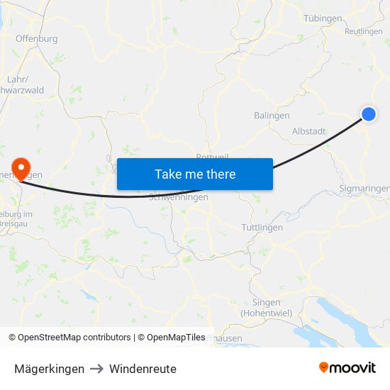 Mägerkingen to Windenreute map