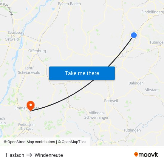 Haslach to Windenreute map