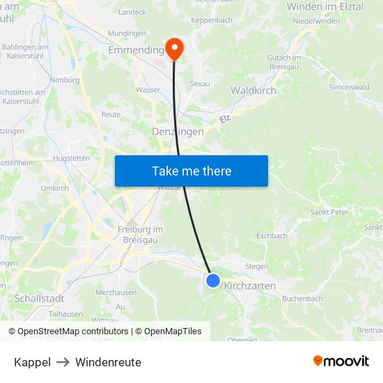 Kappel to Windenreute map