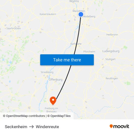 Seckenheim to Windenreute map