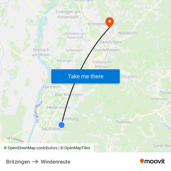 Britzingen to Windenreute map