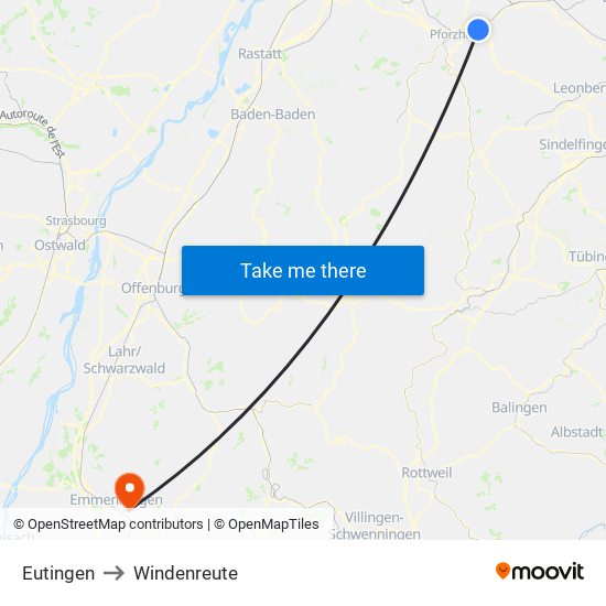 Eutingen to Windenreute map