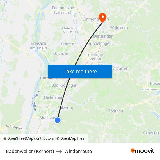 Badenweiler (Kernort) to Windenreute map