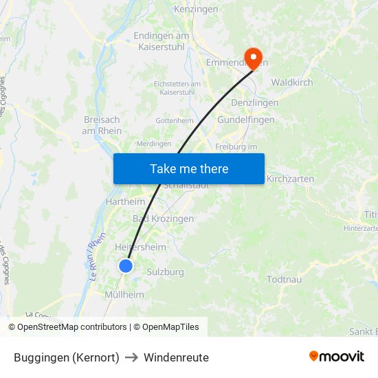 Buggingen (Kernort) to Windenreute map