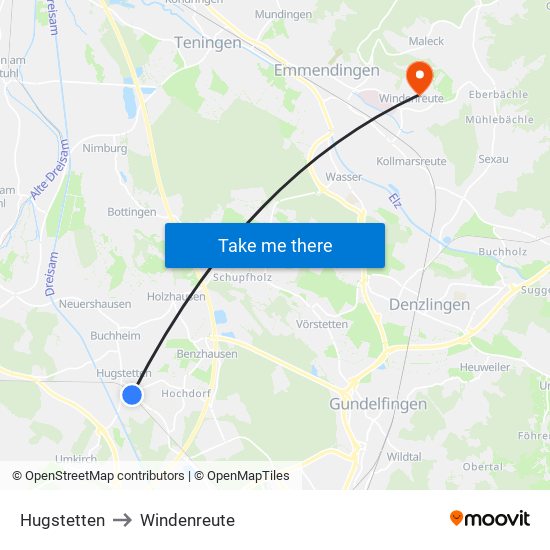 Hugstetten to Windenreute map