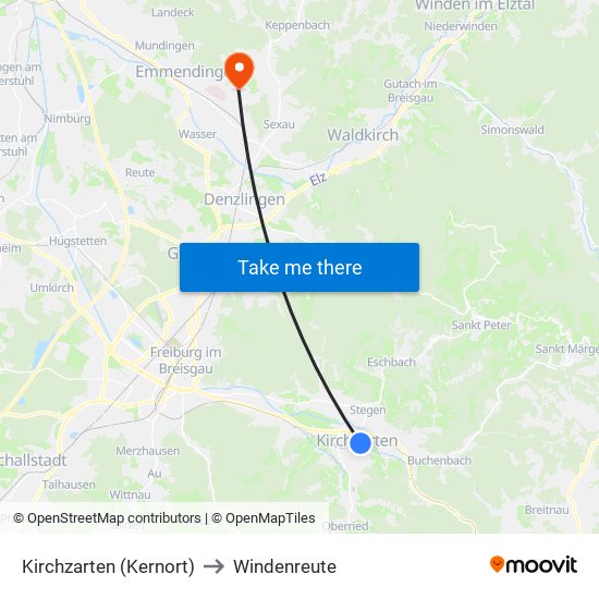 Kirchzarten (Kernort) to Windenreute map