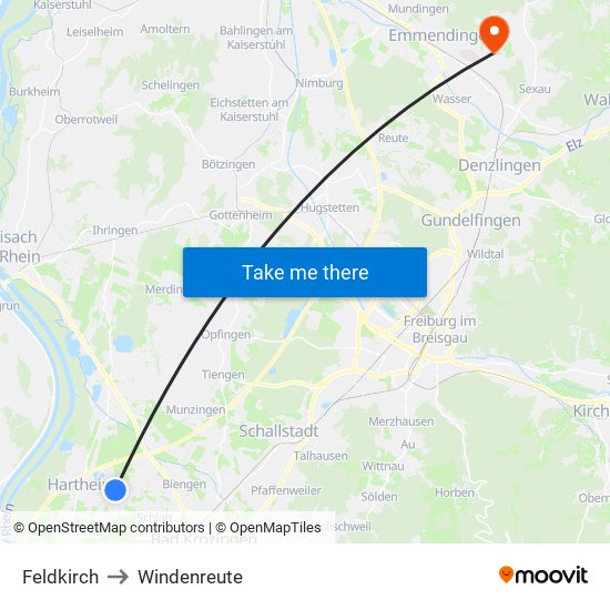 Feldkirch to Windenreute map