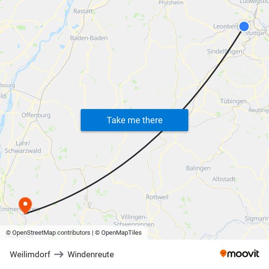 Weilimdorf to Windenreute map