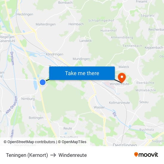 Teningen (Kernort) to Windenreute map
