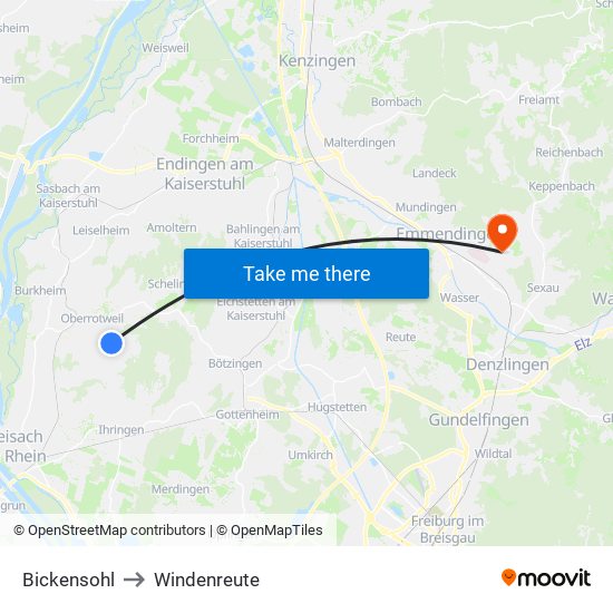 Bickensohl to Windenreute map