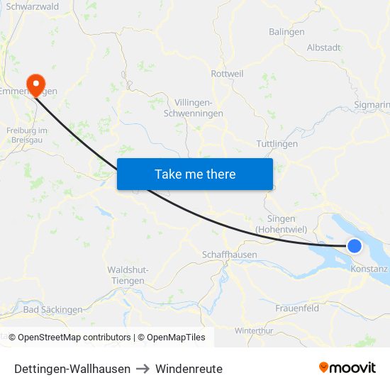 Dettingen-Wallhausen to Windenreute map