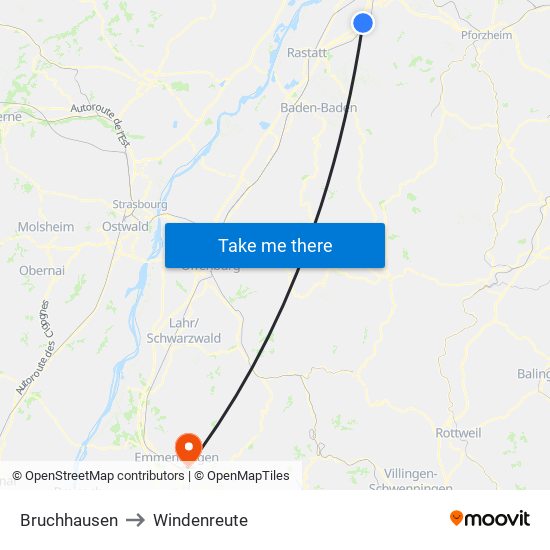 Bruchhausen to Windenreute map