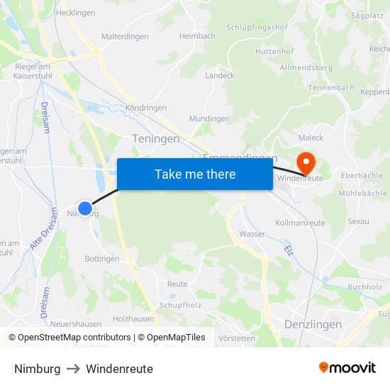 Nimburg to Windenreute map