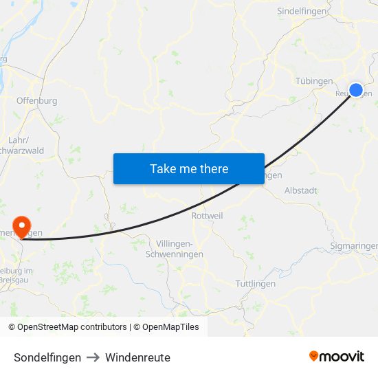 Sondelfingen to Windenreute map