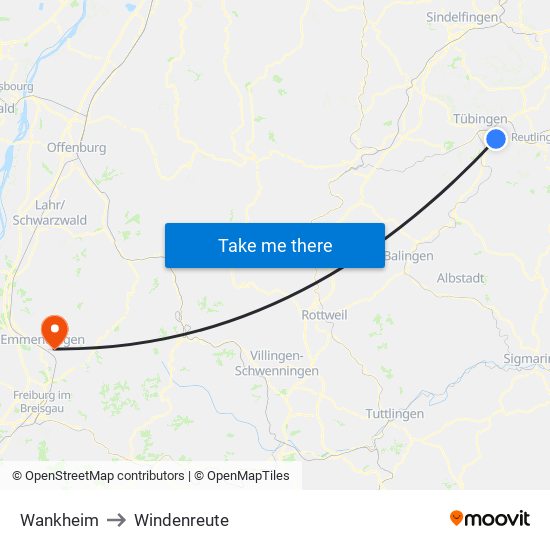 Wankheim to Windenreute map