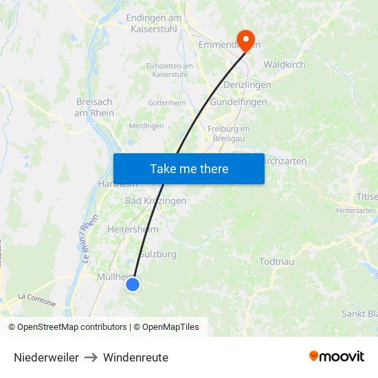 Niederweiler to Windenreute map