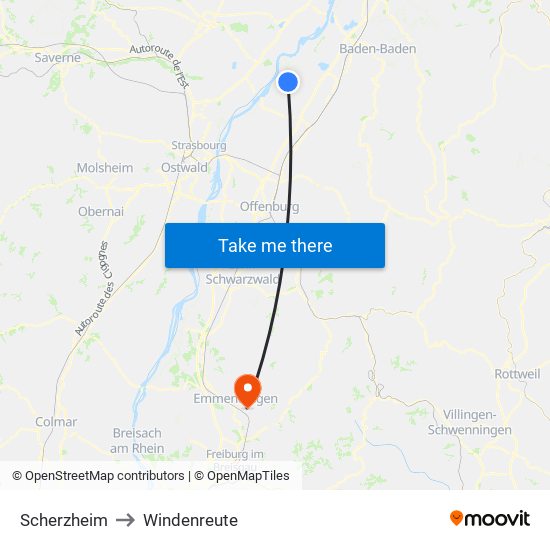 Scherzheim to Windenreute map