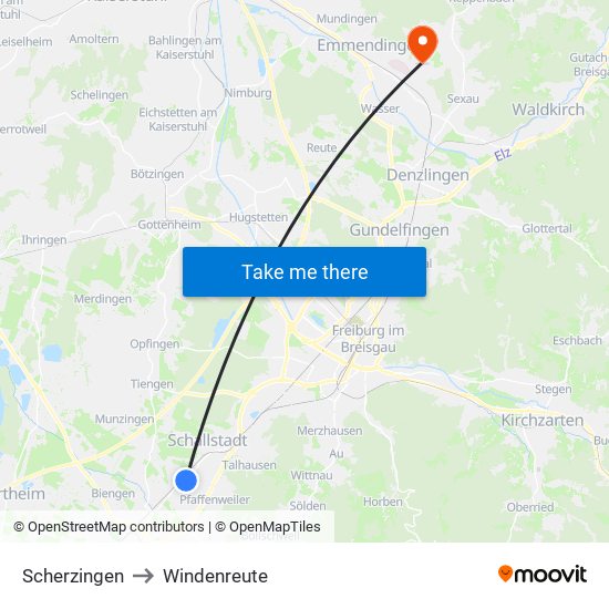 Scherzingen to Windenreute map