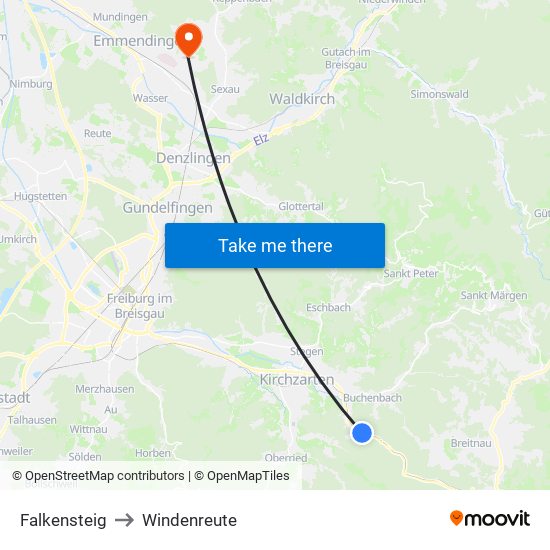 Falkensteig to Windenreute map