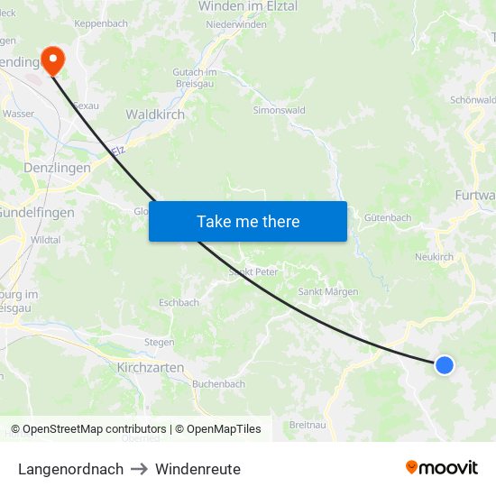 Langenordnach to Windenreute map