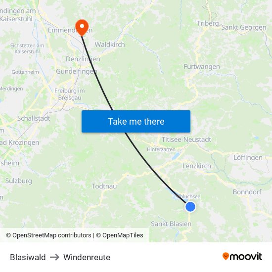 Blasiwald to Windenreute map