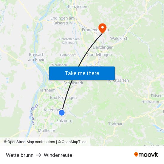 Wettelbrunn to Windenreute map