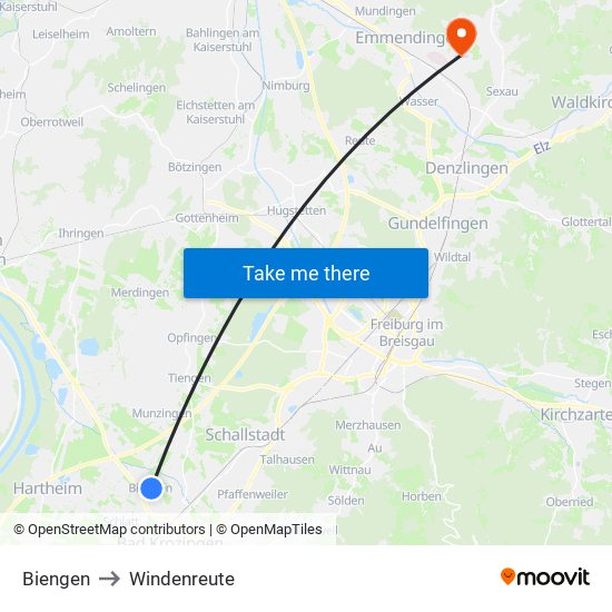 Biengen to Windenreute map