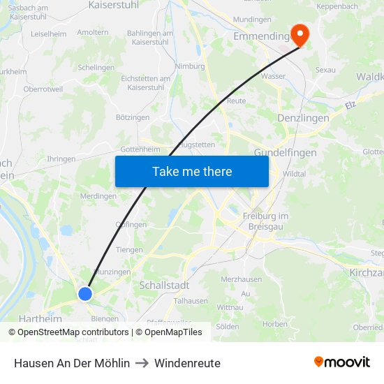 Hausen An Der Möhlin to Windenreute map
