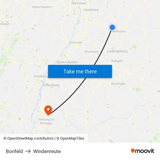 Bonfeld to Windenreute map