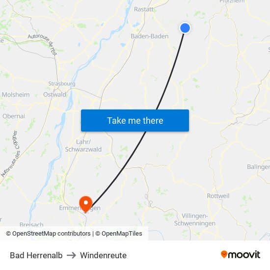 Bad Herrenalb to Windenreute map